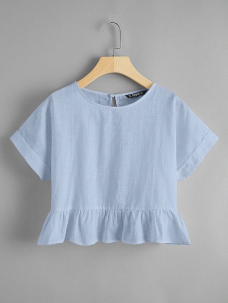 

keyhole back cuffed sleeve peplum c3jg#, White