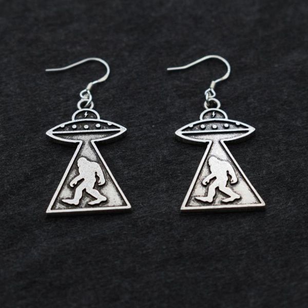 

sanlan 1pair sasquatch bigfoot earring ufo space outer nature jewelry, Silver