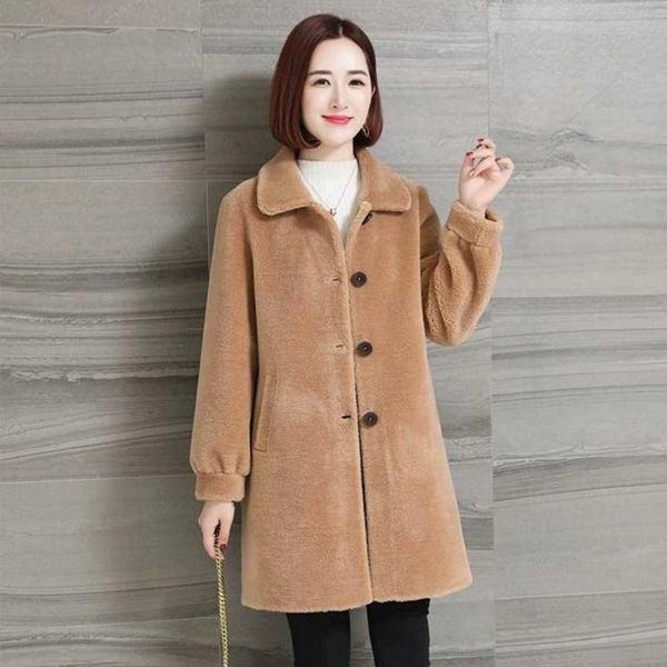 

women's fur & faux 2021 autumn winter women long sleeve woolen coat female real wool warm thick fashion causal jackets chaqueta mujer w, Black