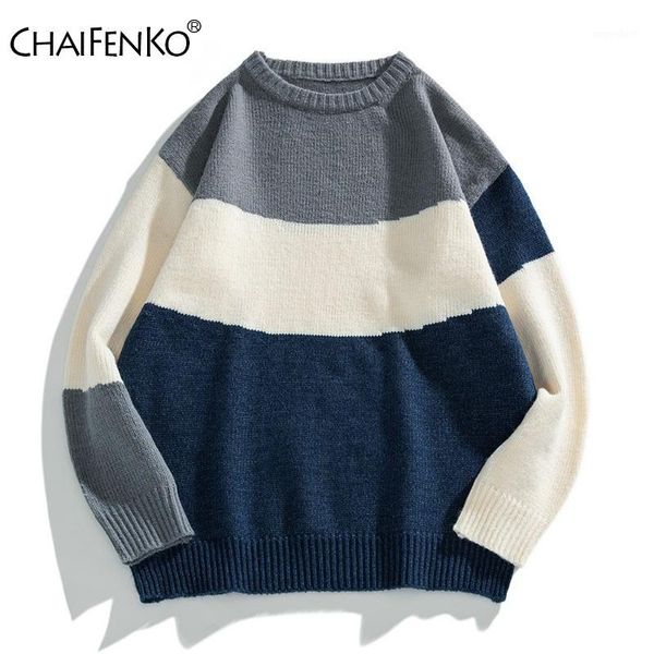 

chnifenko fashion stripe knitted sweater men 2020 autumn winter new pullover men streetwear hip hop harajuku casual sweater1, White;black
