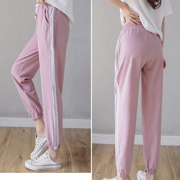 

women loose trousers fashion ladies joggers side mesh patchwork sweatpants pants ankle length plus size kg-211, Black;white