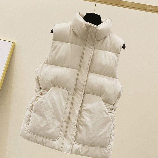 

women's down cotton vest coat autumn and winter new ladies casual waistcoat female sleeveless long vest jacket slim fit warm pu1, Black;white