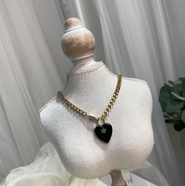 

fashion titanium steel plated 18k thick chain necklace peach heart five-pointed star sweater chain party gift costume accessories, Black