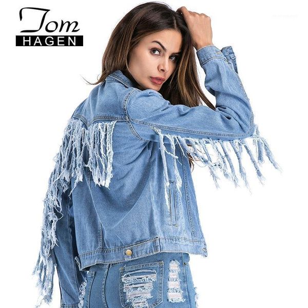 

women's jackets vintage stylish fringe loose denim jacket coat women long sleeve and coats for plus size outerwear jean1, Black;brown