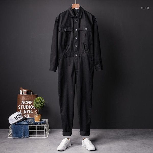 

fashion one piece overalls men long sleeve jumpsuits rompers casual vintage male pants trousers clothes spring autumn plus size1, Black