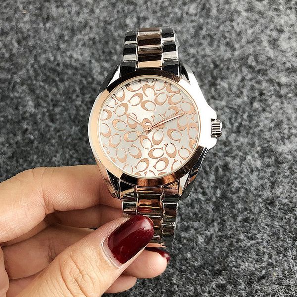

2021 fashion brand watches women's girl metal steel band quartz wrist watch coa 01, Slivery;brown