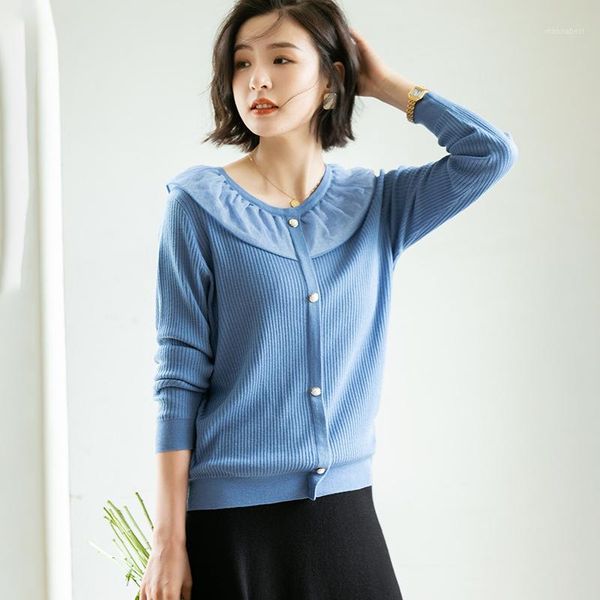 

2020 new korean fashion clothes women sweater pullovers jumpers jersey knit 5% sheep wool organza ruffle lady female ins1, White;black