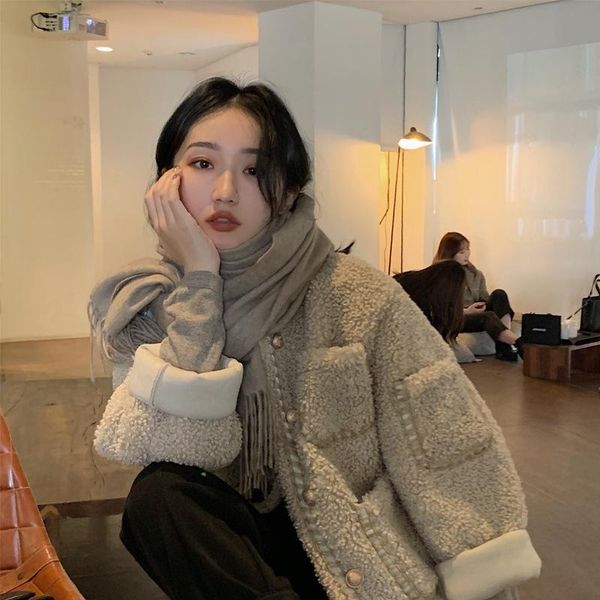 

2021 winter women parkas solid casual female faux fur turn down collar lambswool thick warm jacket coats chic y101, Black