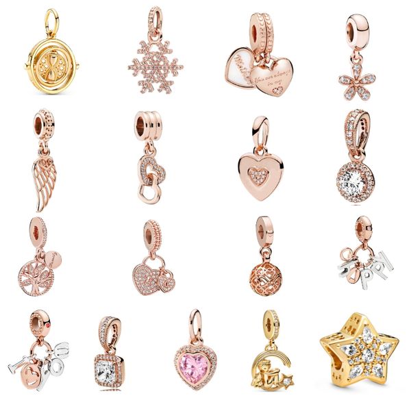 

925 sterling silver luxury 18k rose gold zircon women's jewelry heart-shaped snowflake wings moon star letter beads fit pandora bracele, Black