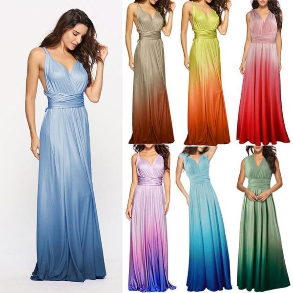 

2020 long dress robe longue women multiway wrap long dress gradient convertible boho maxi bandage dresses party bridesmaids1, Black;gray