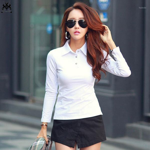 

good quality 2020 women's long sleeve polos shirts cotton solid color casual womens polos shirts fashion slim ladies s-xxl1, White
