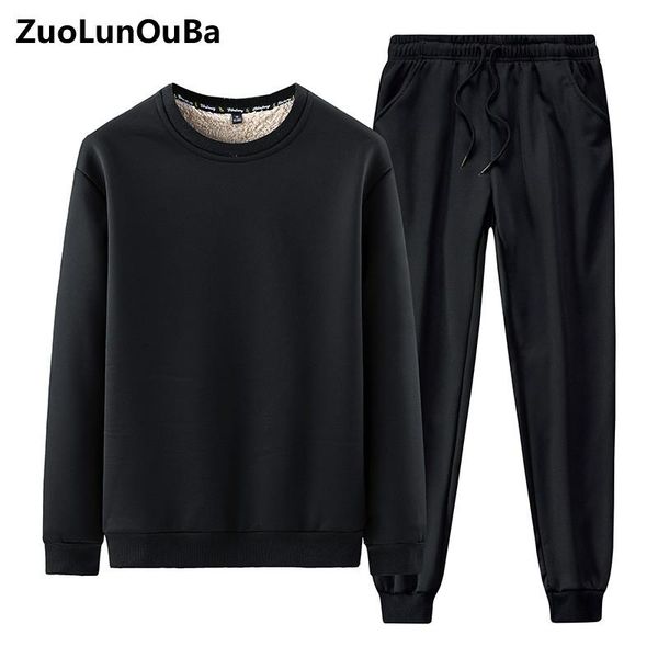 

winter new man plush thick hooded warmth loose and comfortable solid color casual trousers solid color zipper men two-piece suit, Gray