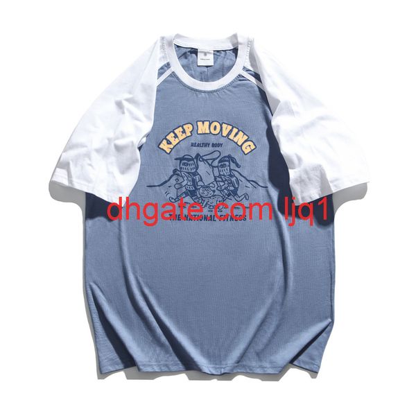 

cartoon print short sleeve t-shirt men's ins fashion brand contrast stitching round neck 5-sleeve bf lazy style trend half sleeve, White;black