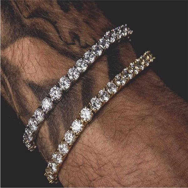 

6mm 5mm 4mm 3mm iced out tennis bracelet zirconia triple lock hiphop jewelry 1 row cubic luxury men bracelets, Golden;silver