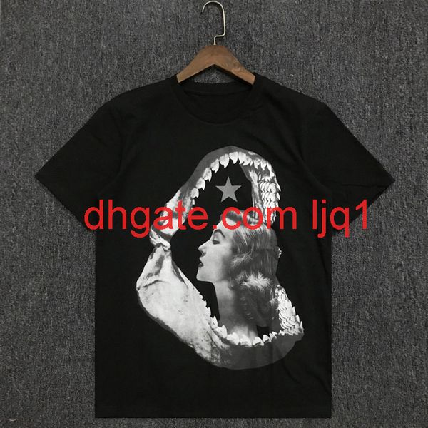 

fashion new casual mens stylist t shirt couples soft cotton shark print short sleeves men women tees, White;black