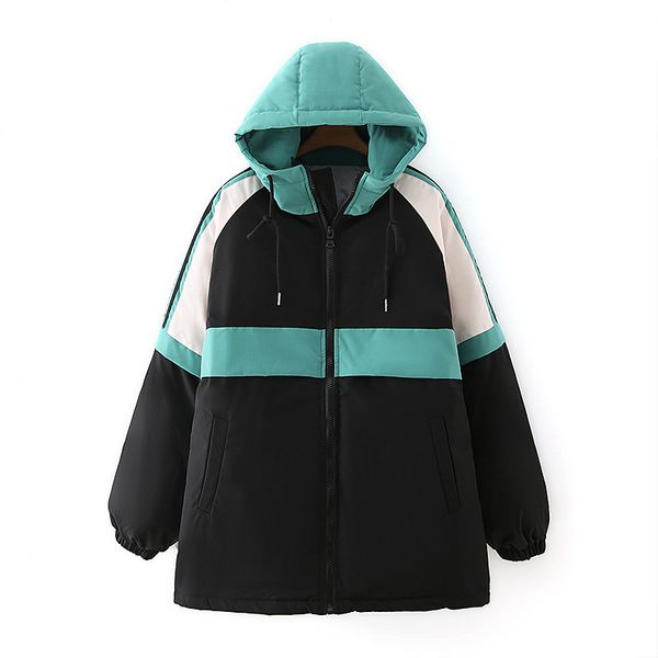 

new women 2020 fashion with hood winter parkas solid outwear jacket neml, Black