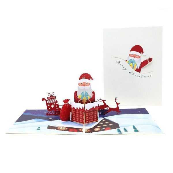 

3d popup greeting card for christmas climbing chimney santa claus xmas holiday party invitations new year 20201