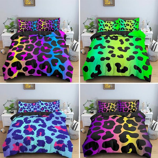 

bedding sets colorful leopard set king  duvet cover pillowcase 2/3pcs for bedclothes