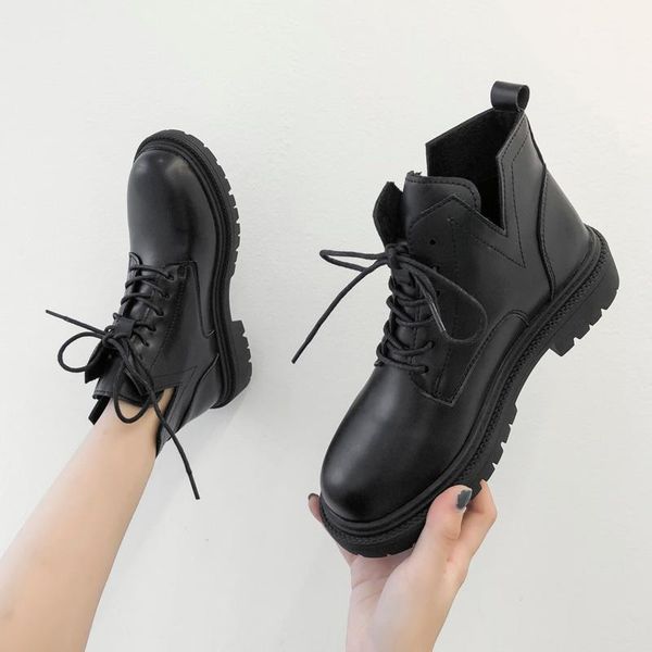 

woman flat boots luxury designer autumn shoes round toe boots-women low mid calf fashion rock ladies rubber summer, Black