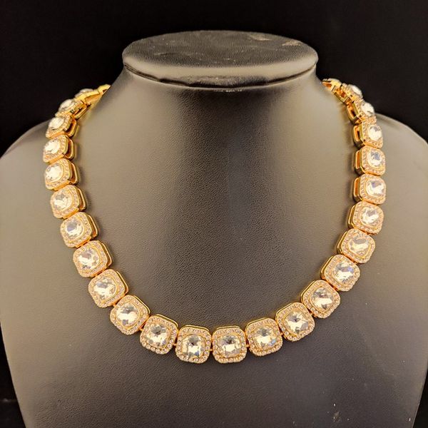 

luxury men/women hip hop tennis chain necklace bracelet for 1 set square cz stone hiphop iced out bling cha necklaces jewelry fashion design, Golden;silver