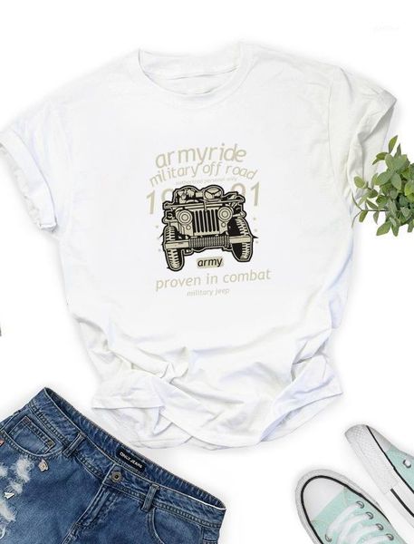 

retro car english alphabet women's casual round neck short sleeve t-shirt summer fashion slim t-shirt1, White