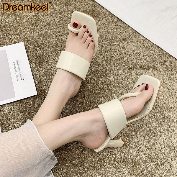 

sandals summer outdoor slip on dress shoes ladies elegant slides 2021 design square toe thin high heel slippers y, Black