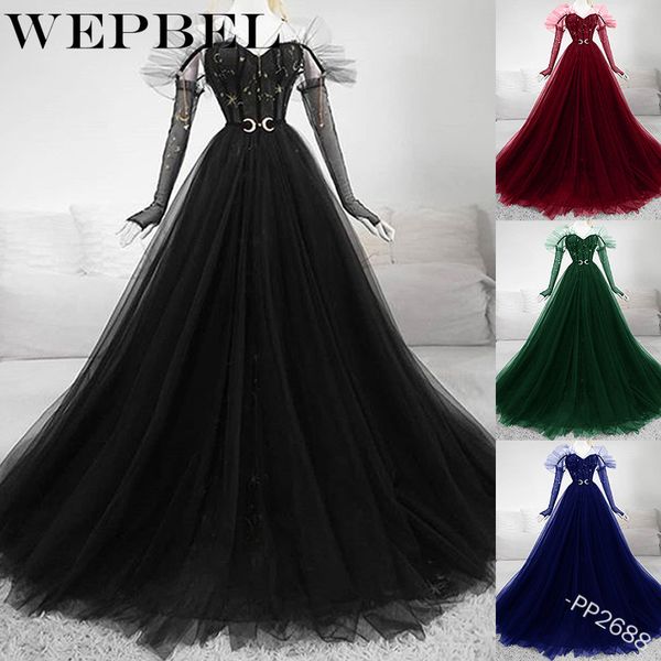 

women elegant evening party maxi dress ladies long sleeve strapless corset lace mesh patchwork floor length tutu dress q1210, Black;gray