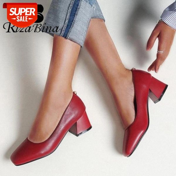 

rizabina women square toe high heels shoes women slip on thick heel pumps ladies shallow office brief daily footwear size 32-43 #fn26