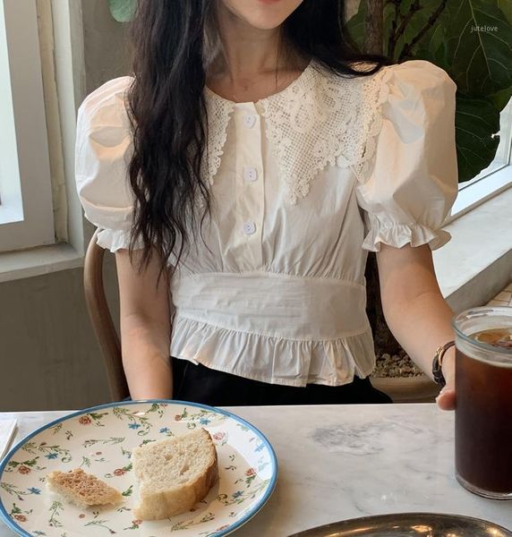 

new spring vintage solid shirt female oversize women short sleeve girls blouse summer plus size women blouses femme blusas1, White