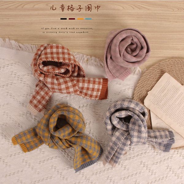 

plaid autumn sweet winter children's scarf versatile for boys and girls, Red;brown