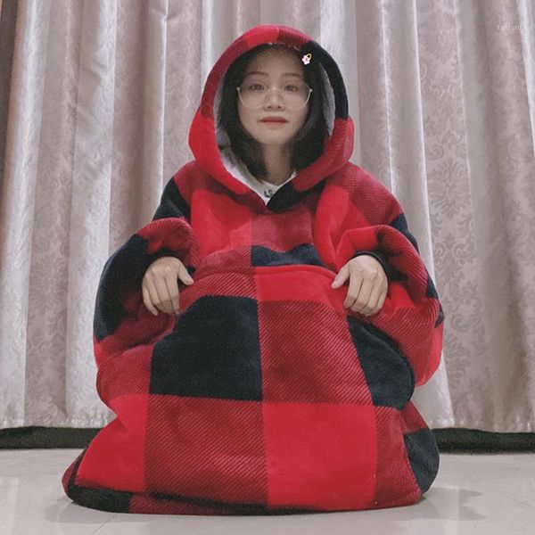 

winter thick comfy tv hooded blanket sweatshirt plaid warm fluffy huge blanket adults and children soft fleece hoodie blankets1