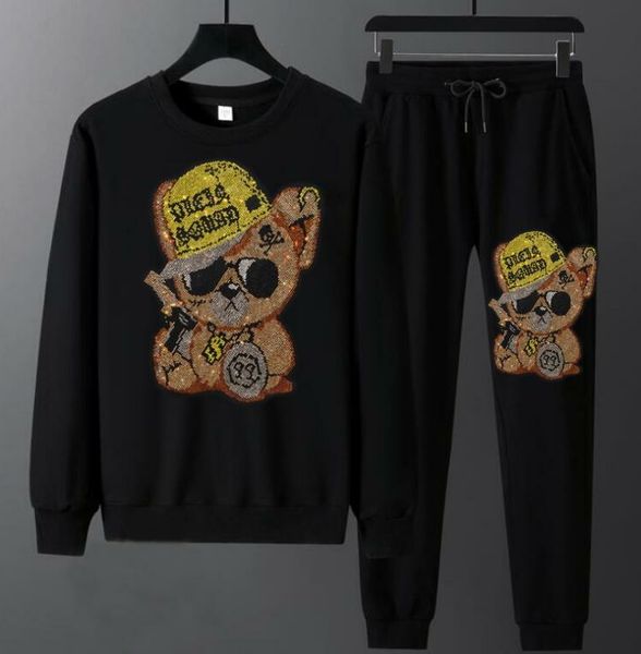 

winter men's sportswear tracksuits 2 piece rhinestone cute bear pattern 2022, Gray
