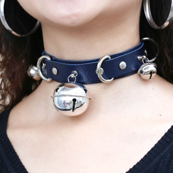 

bell harajuku exaggerated pu personalized leather neck chain with collar bone necklace, Silver