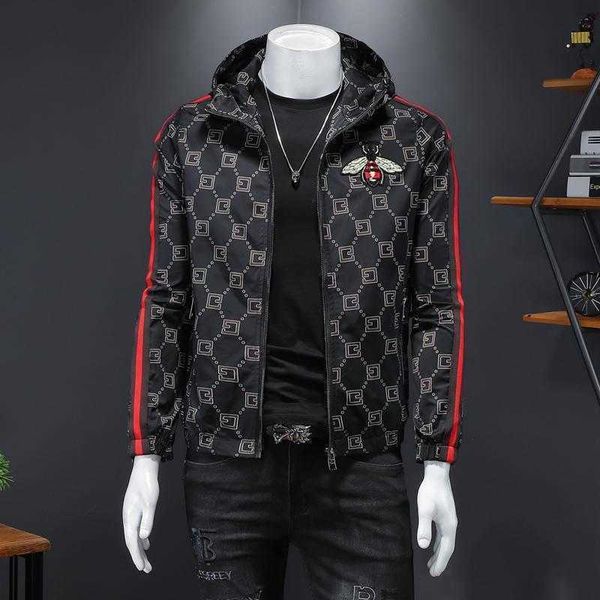 

men's jackets europe station clothing letters printed fashion hooded coat thin autumn youth trend long sleeve casual short, Black;brown