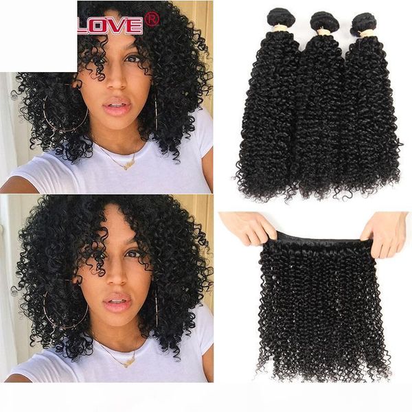 

ove unprocessed indian virgin double weft human kinky curly 4 3 bundles deal india curly wavy 100g grade 8a good quality, Black