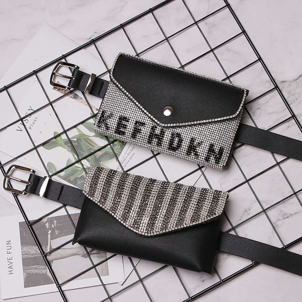 

high grade elegant bling diamond women's belt fashion waist bag model decoration black, Black;brown
