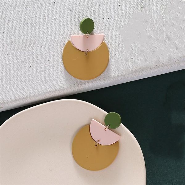 

aomu 1pair корея мода геометрический круглый полукруглый красочный напечатанный в горошек серьги для женщин ювелирные изделия подарки sqchzr, Golden