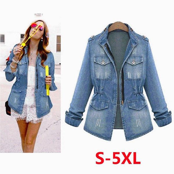 

denim jackets women autumn fashion long sleeve jeans coat casual denim outwear plus size 5xl, Black;brown
