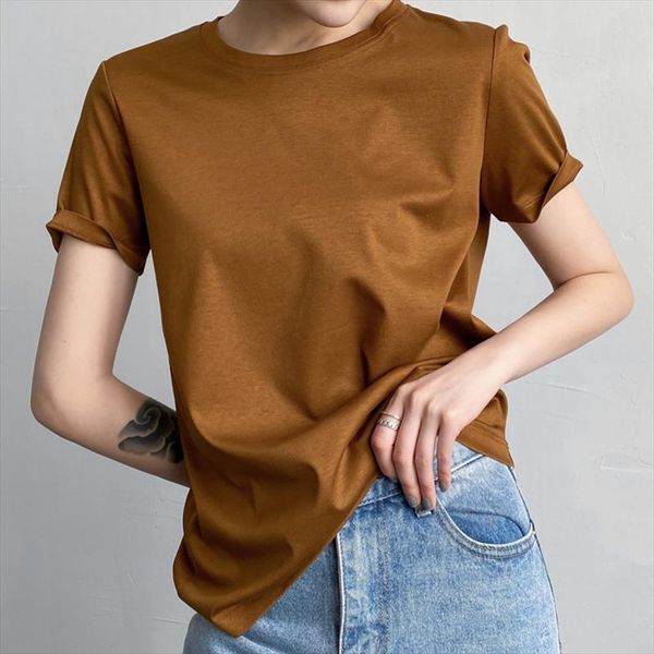 

soft silk cotton t shirts women loose round neck short sleeve basic solid color 2020 summer t shirts high quality, White