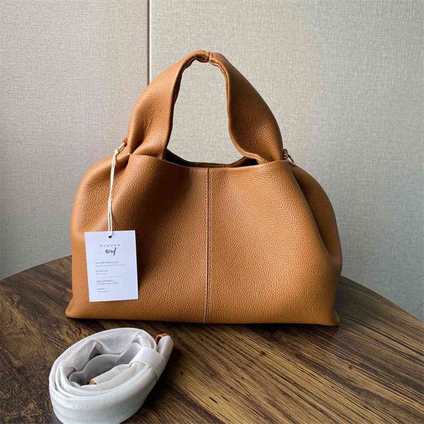 

french minority polene yunduo dumpling bag layer cowhide hand-held single shoulder messenger women's