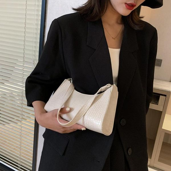

cross body fashion crocodile pattern baguette bags mini pu leather shoulder for women casual solid color handbag female travel tote