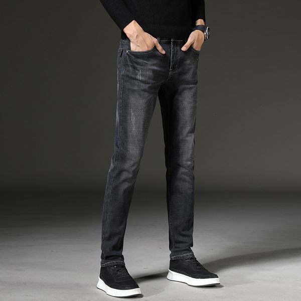 

autumn and winter 2020 brand thick jeans black slim small feet korean fashion men's pants versatile, Blue