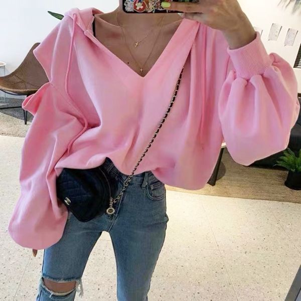 

[ewq] autumn ladies new irregular ripped hooded sweatshirt women loose lazy casual pullover women streetwear plus size 201102, Black