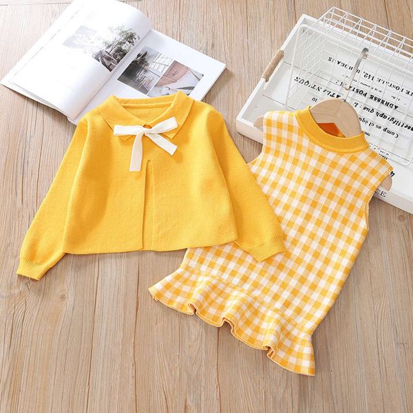 

two wtern shirt sle piece knitted svels ruffle drs net red 1-6 years old girls' sweater suit skirt, Red;yellow