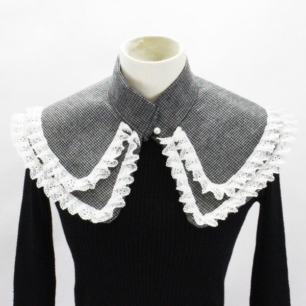 

bow ties double layer fake collar for women removable detachable shawl half shirt sweater false ladies wrap, Black;gray