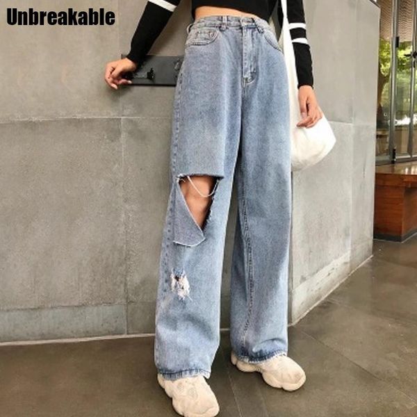 

woman jeans high waist ripped jeans big size 2020 clothes wide leg denim hole blue streetwear fashion vintage loose pants