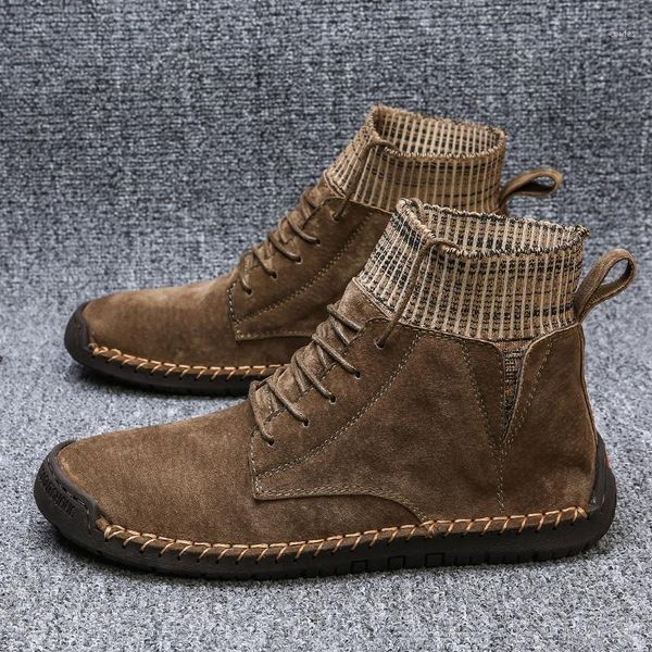 

boots warm flats shoes autumn winter men casual moccasins soft leather big size high male ankle hc-3121, Black