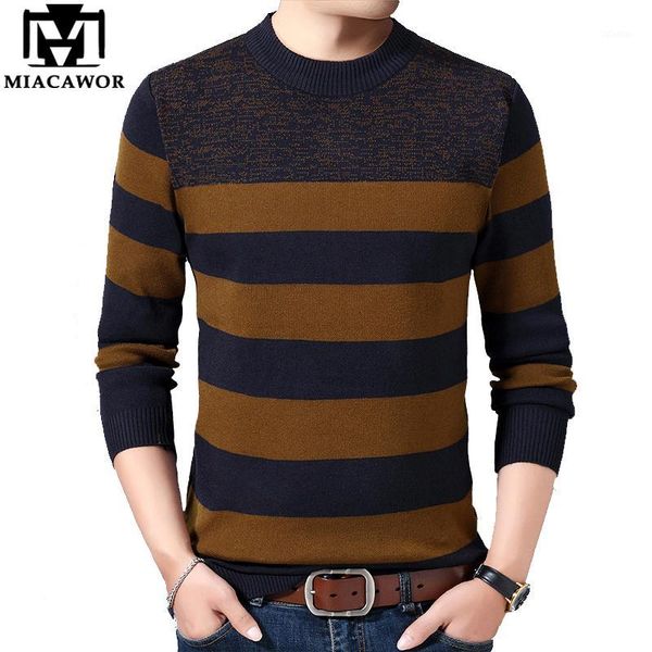 

men's sweaters miacawor autumn men striped pullover o-neck slim fit jumpers korean style knitwear sweater casual pull homme y2901, White;black