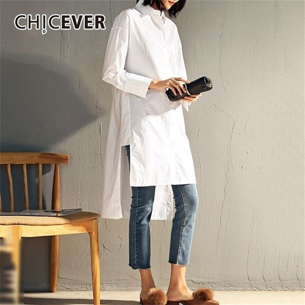 

chicever plus size women's shirts blouse female asymmetric long sleeve loose casual shirt spring clothes fashion korean lj200812, White