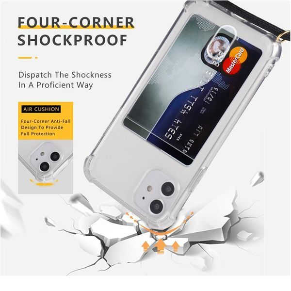 

id credit card slot holder clear phone case for iphone 12 11pro xs max x xr 8 7 6plus soft t qyldpp
